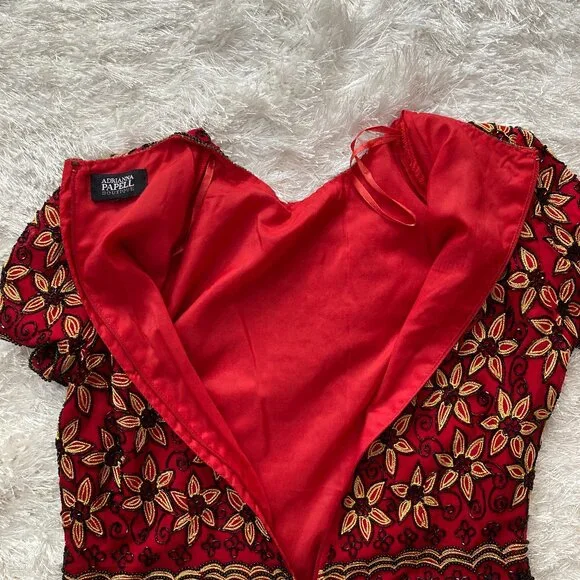 Adrianna Papell Boutique Beaded Silk Lined Daisy 🌼 Red - Picture 3 of 11